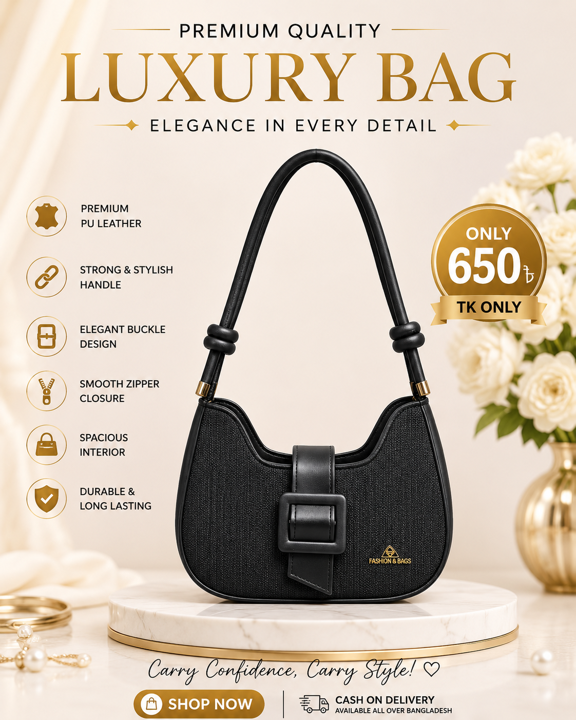 Premium Luxury Ladies Shoulder Bag in Bangladesh | Stylish Women Handbag 650 Tk